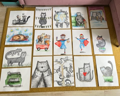 Astos Butėnienės katinų iliustracijų paroda \”Penktadienis\”